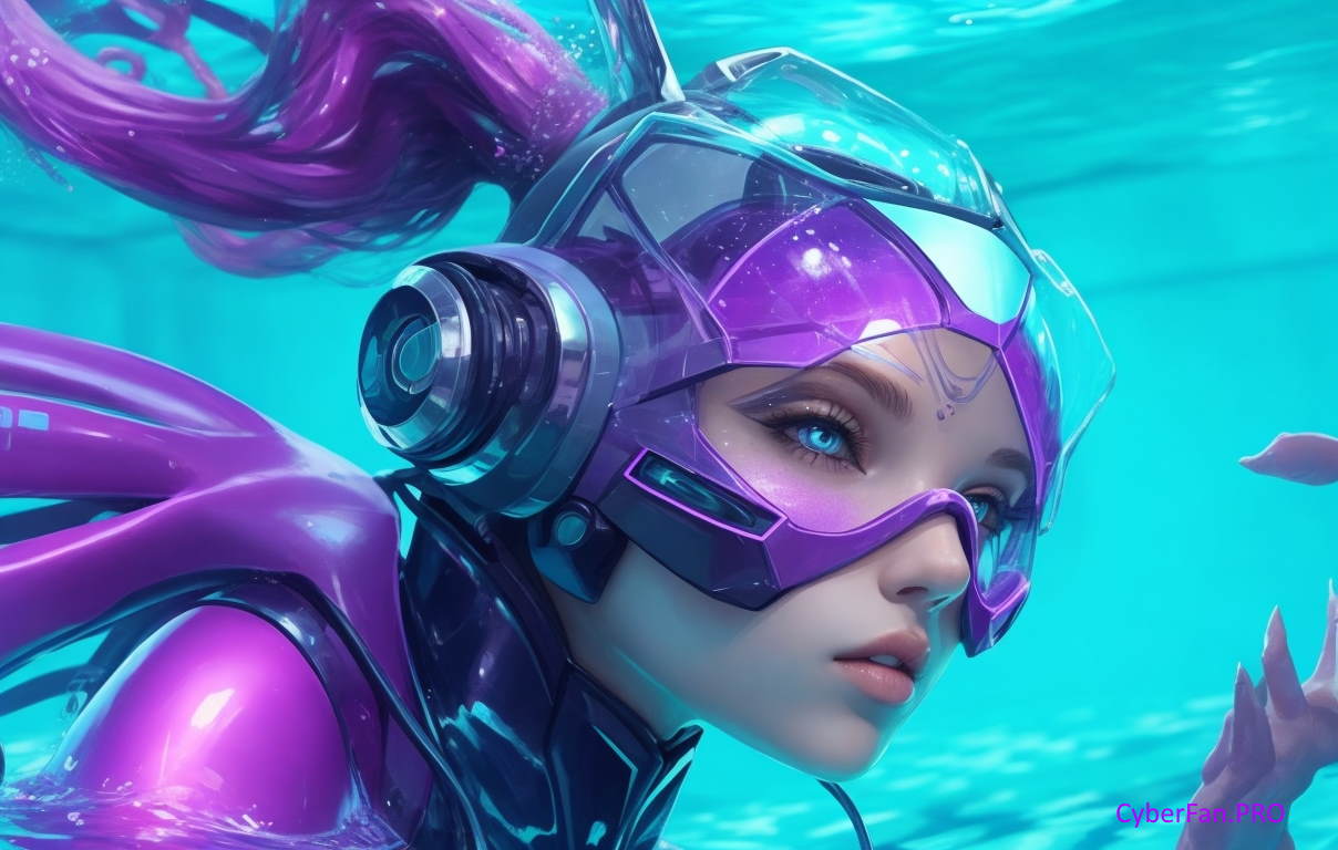 Кибер, девушка, люди, вода, море, фиолетовый