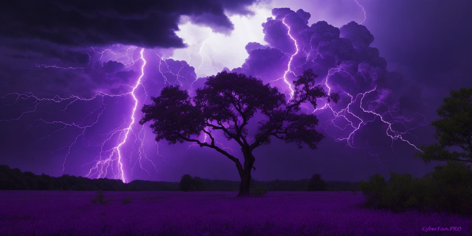 Природа, молния, фиолетовый, трава
