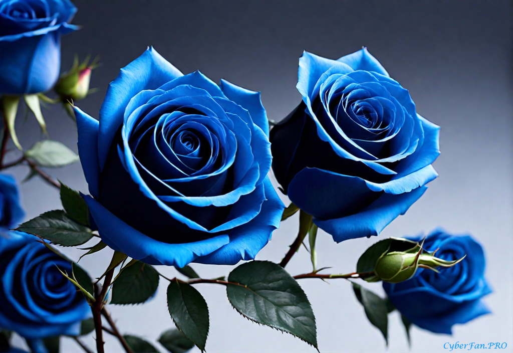 Роза, цветы, синий, голубой, обои, рабочий, нейросеть, волшебный