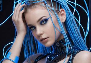 Девушка, люди, cyber, обалденный, голубой, синий, реальность, нейросеть