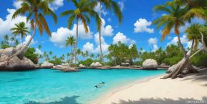 Природа, пляж, пальма, голубой, небо, вода, бирюзовый, мечта